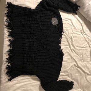 Black fringe crop top sweater NWOT